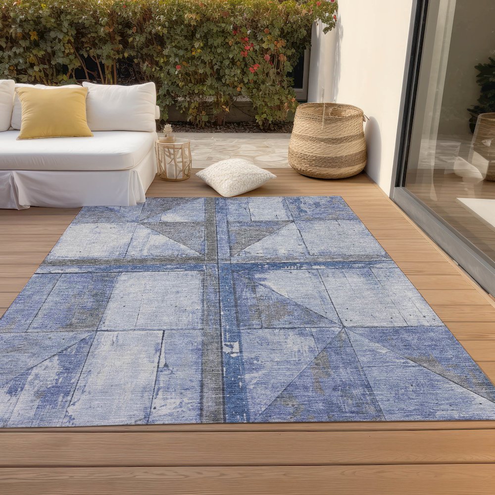 Machine Washable Indoor/Outdoor Chantille Denim 3' x 5' Rug. Picture 8