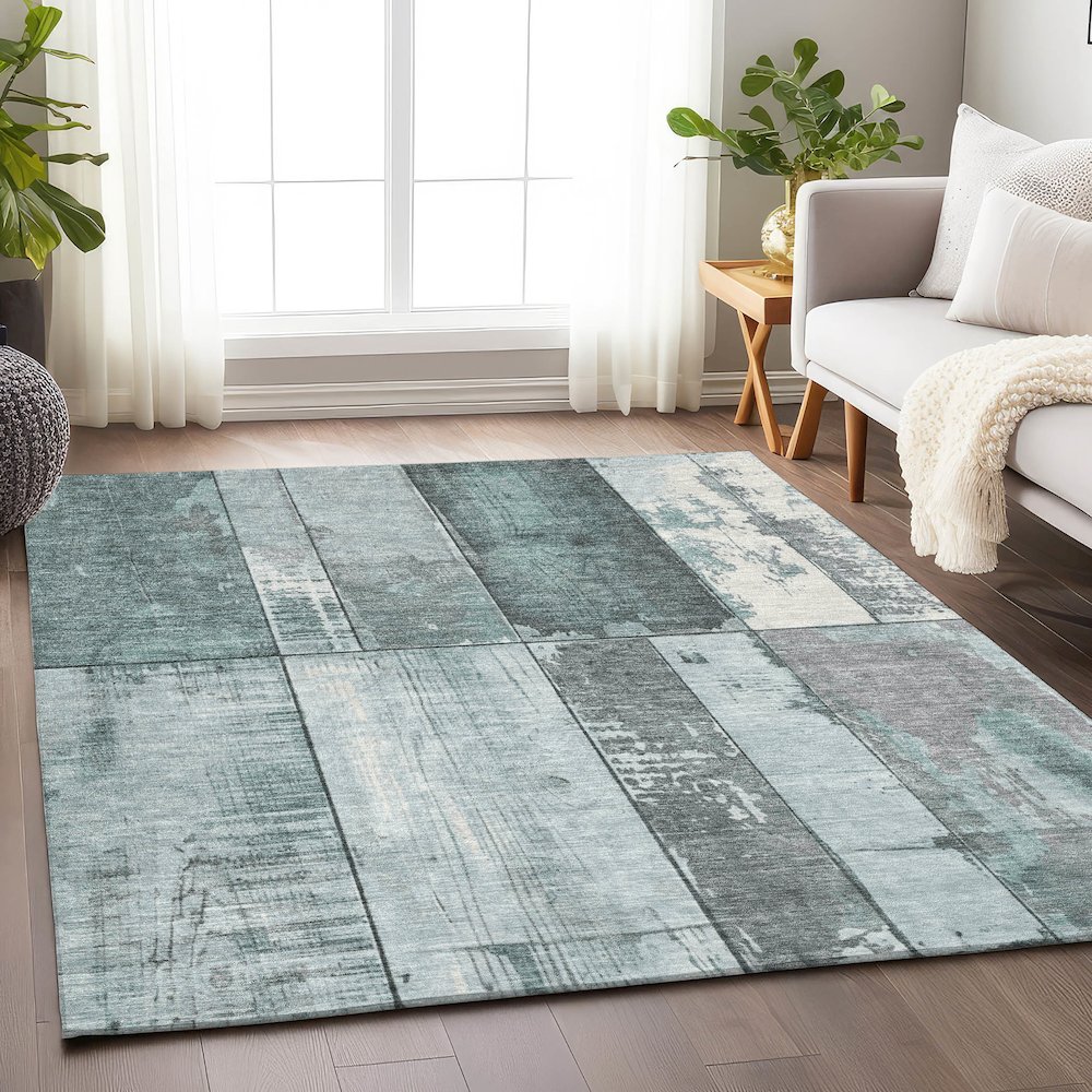 Machine Washable Indoor/Outdoor Chantille Seafoam 3' x 5' Rug. Picture 5