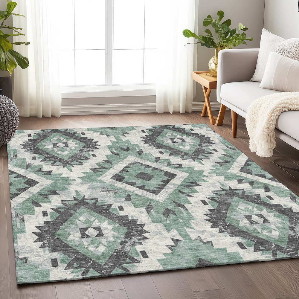 Machine Washable Indoor/Outdoor Chantille Seafoam 3' x 5' Rug. Picture 5
