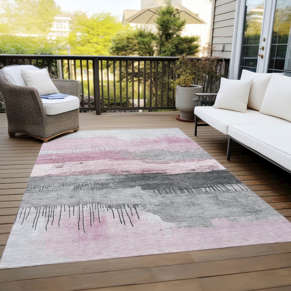 Machine Washable Indoor/Outdoor Chantille Pink 3' x 5' Rug. Picture 8