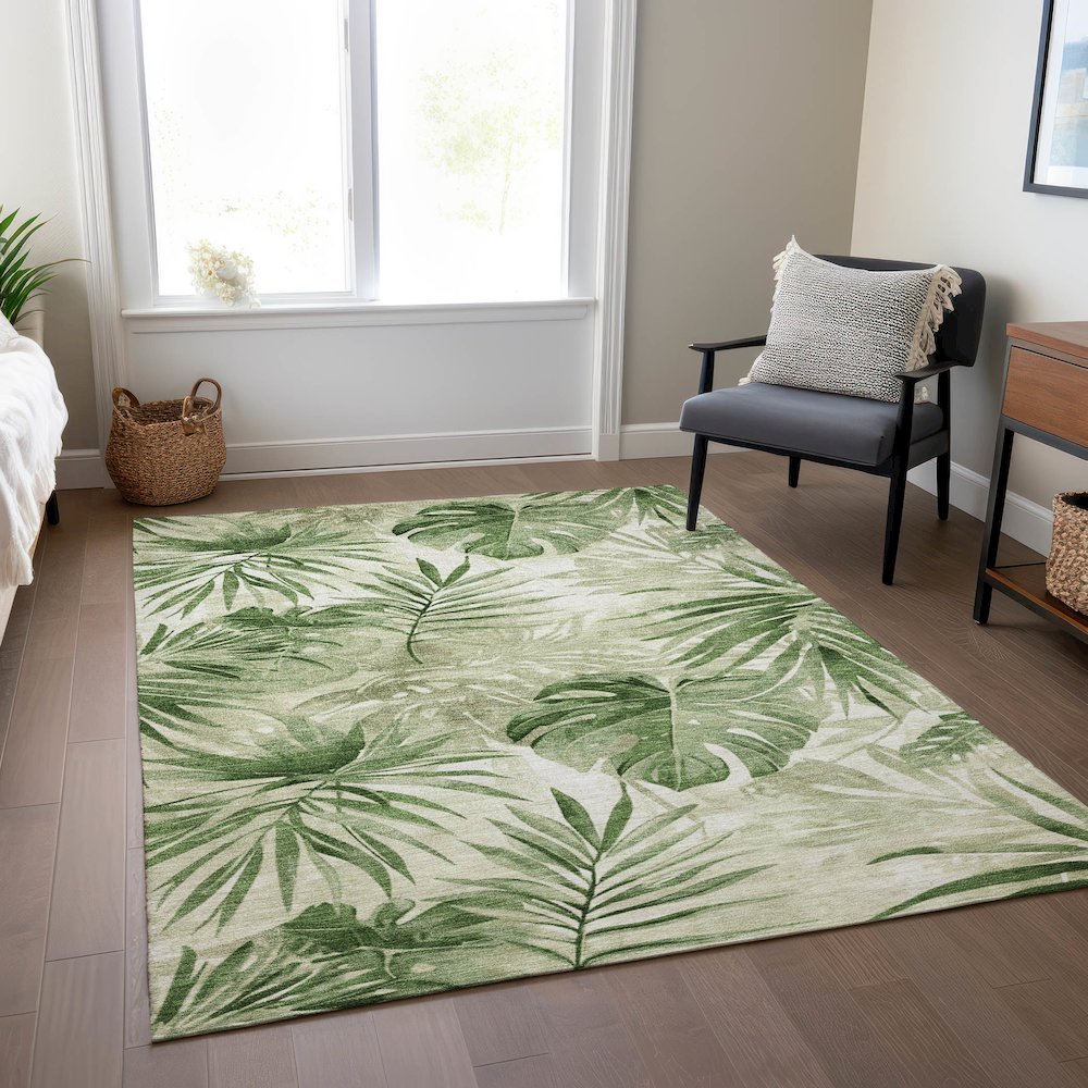 Machine Washable Indoor/Outdoor Chantille Aloe 3' x 5' Rug. Picture 6