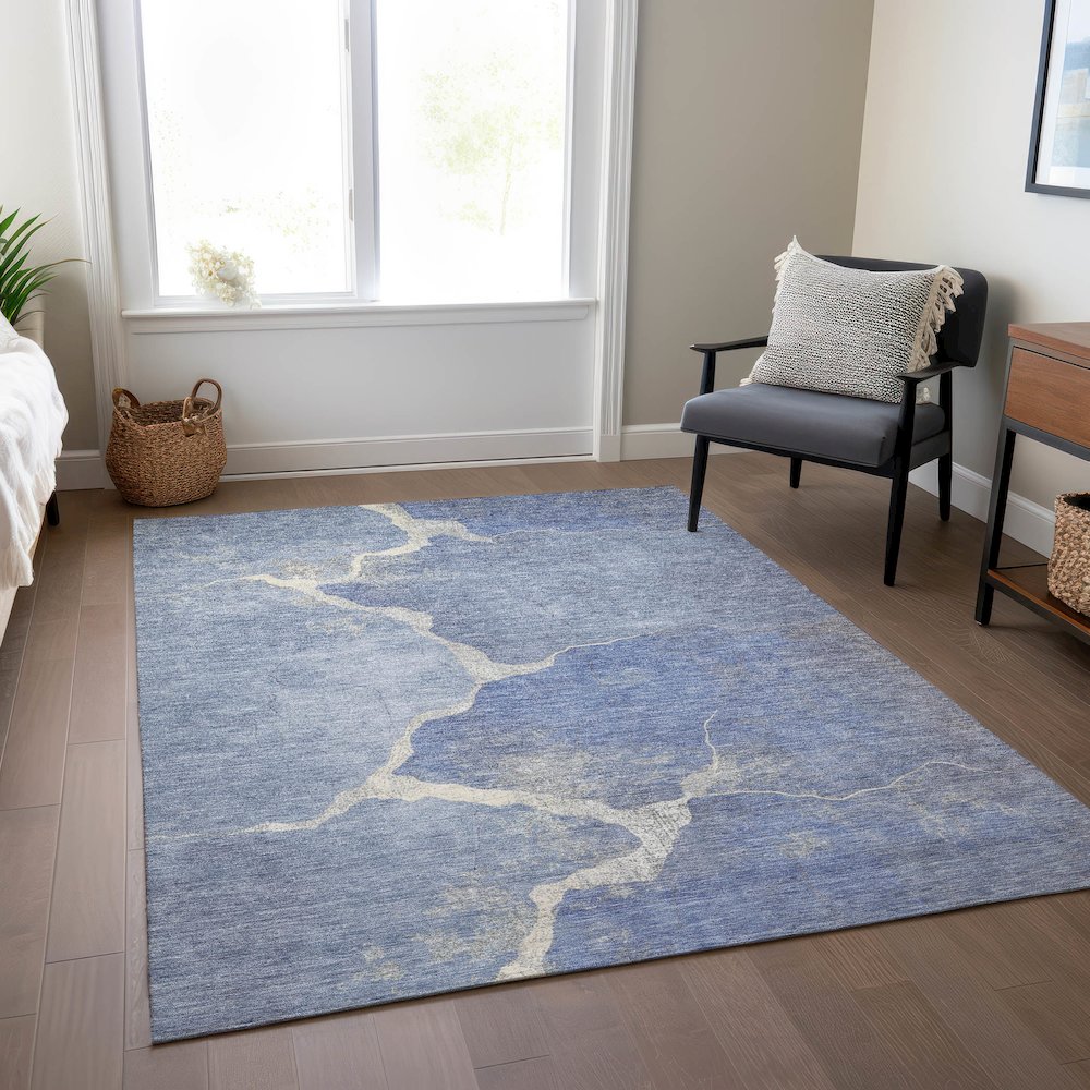 Machine Washable Indoor/Outdoor Chantille Denim 3' x 5' Rug. Picture 6