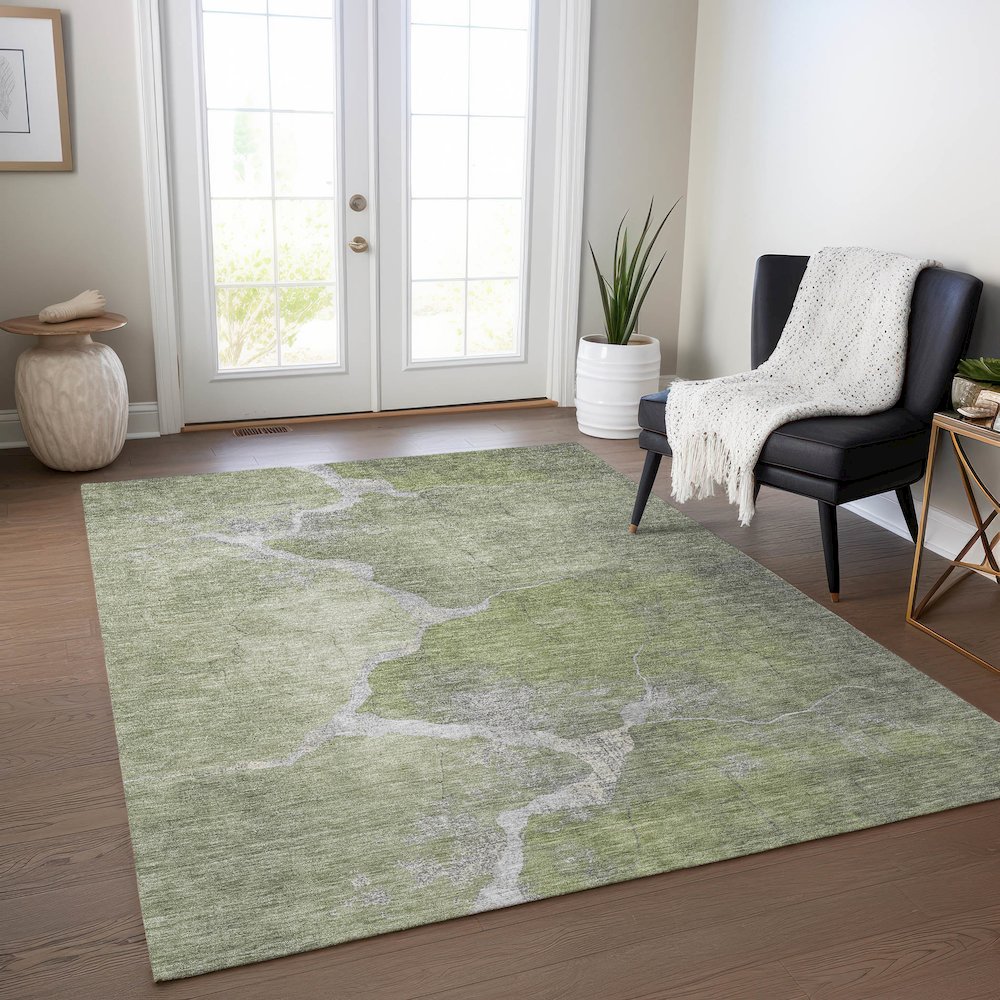 Machine Washable Indoor/Outdoor Chantille Green 3' x 5' Rug. Picture 5