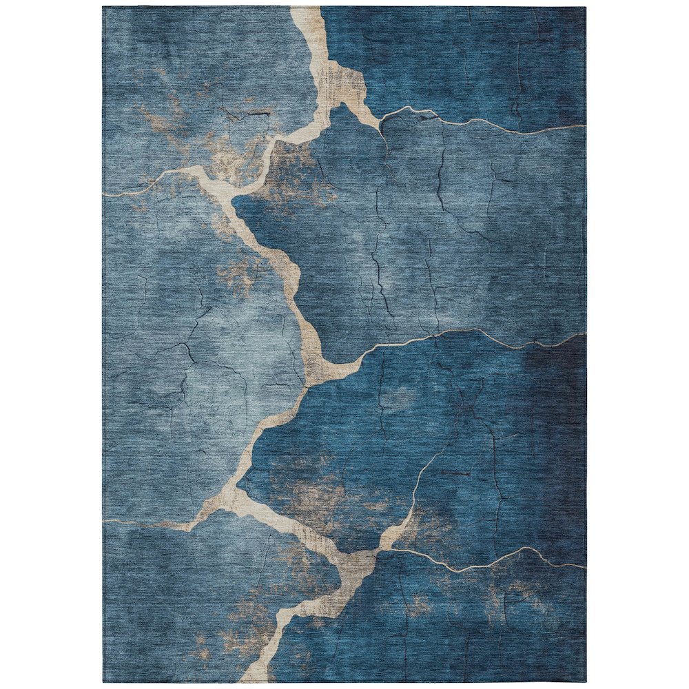 Machine Washable Indoor/Outdoor Chantille Navy 3' x 5' Rug. Picture 1