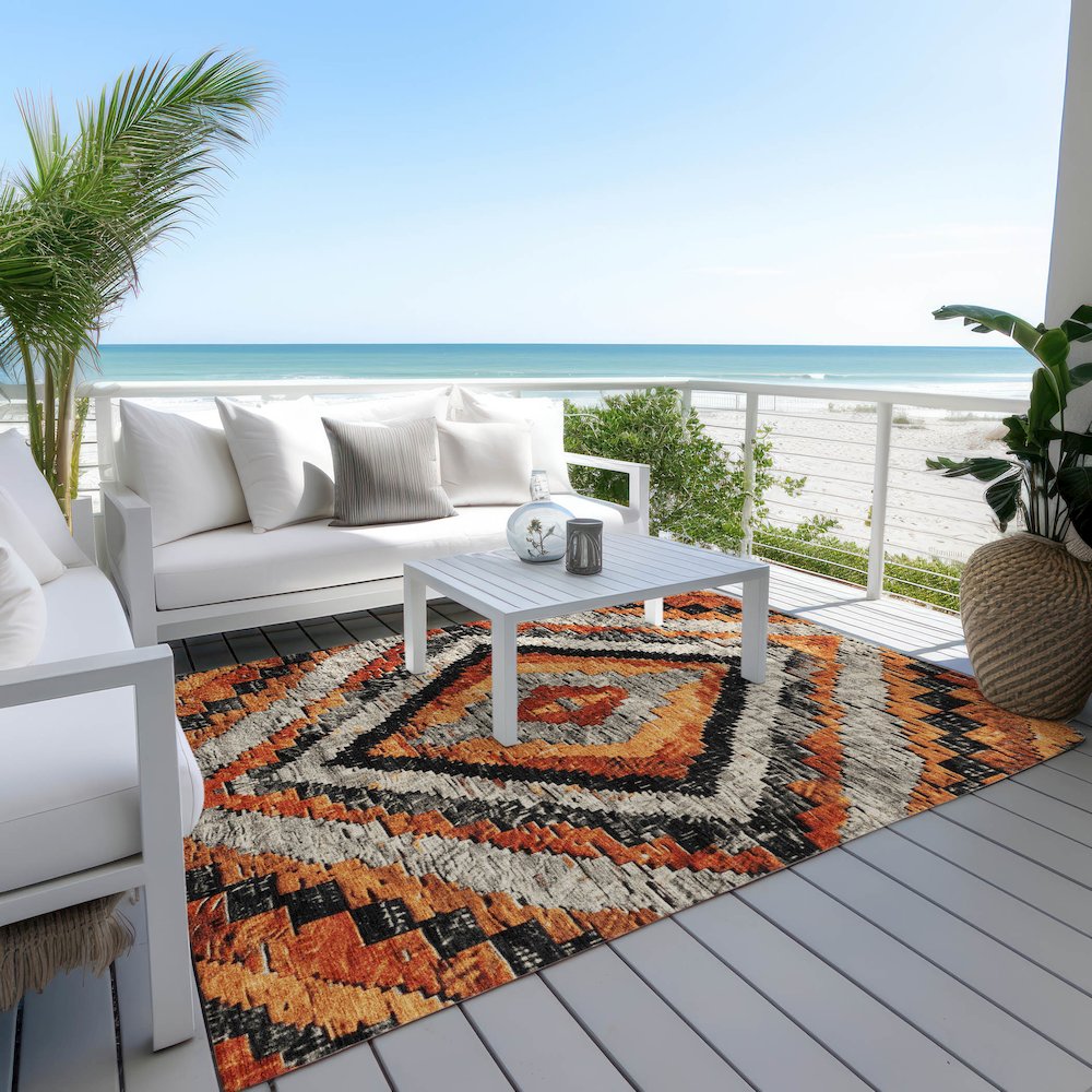 Machine Washable Indoor/Outdoor Chantille Terracotta 3' x 5' Rug. Picture 7