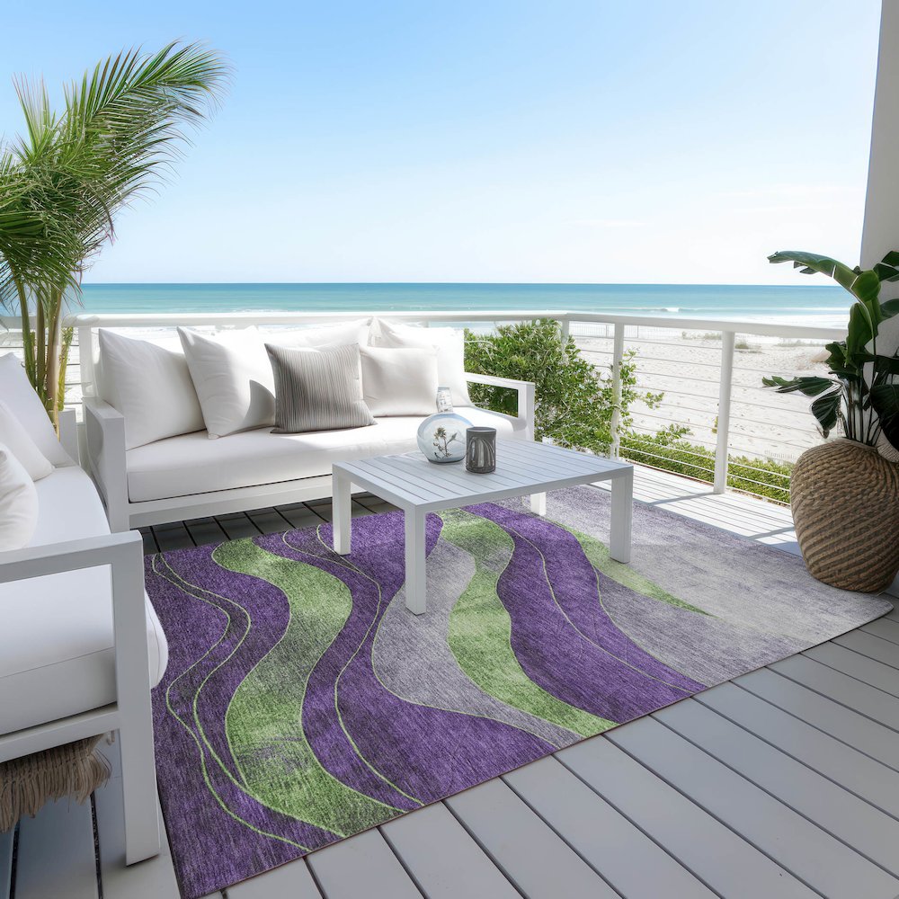 Machine Washable Indoor/Outdoor Chantille Purple 3' x 5' Rug. Picture 7