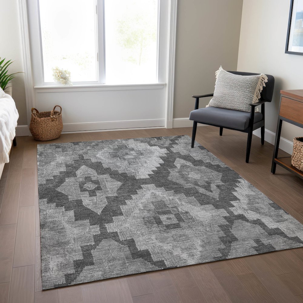 Machine Washable Indoor/Outdoor Chantille Gray 3' x 5' Rug. Picture 6
