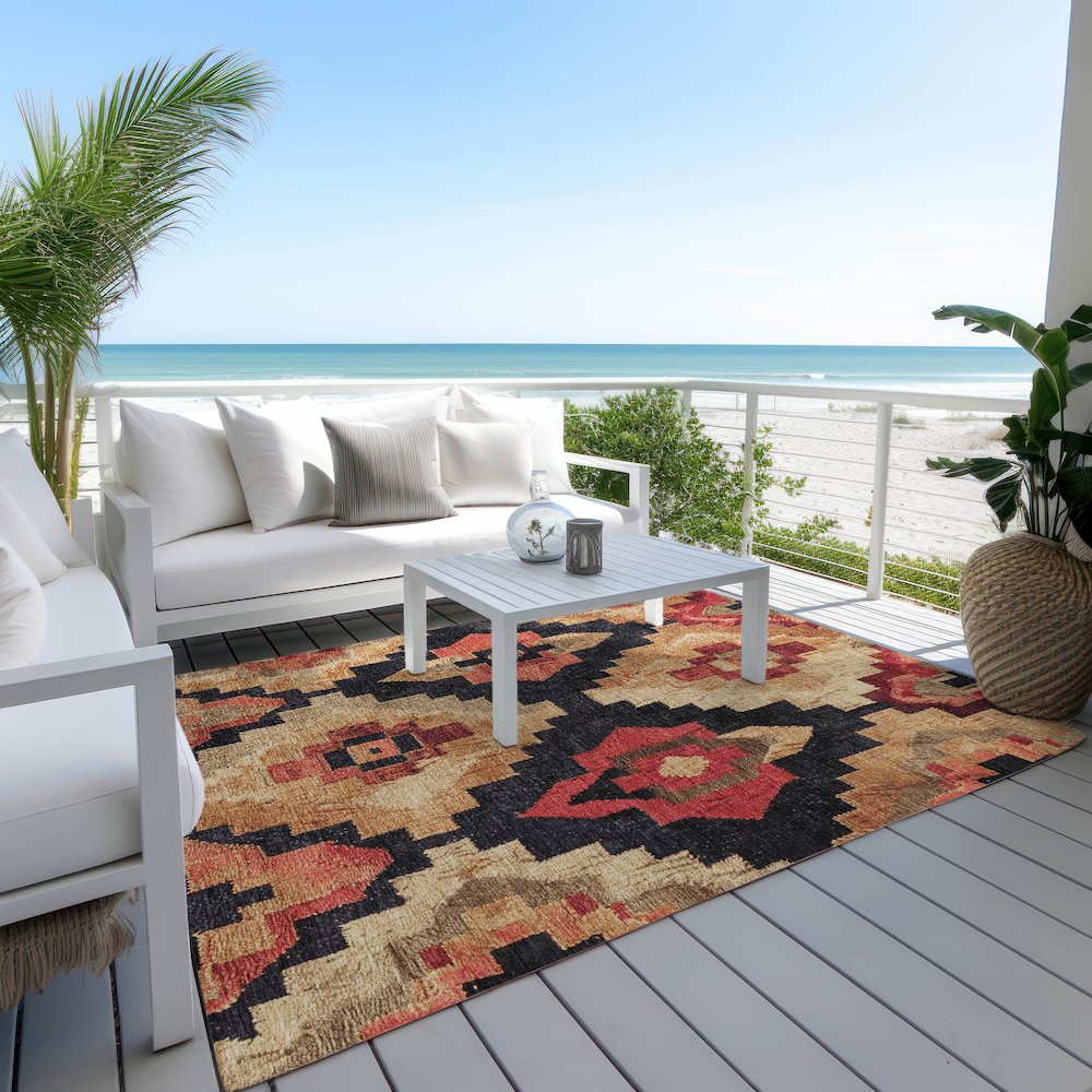 Machine Washable Indoor/Outdoor Chantille Rust 3' x 5' Rug. Picture 7