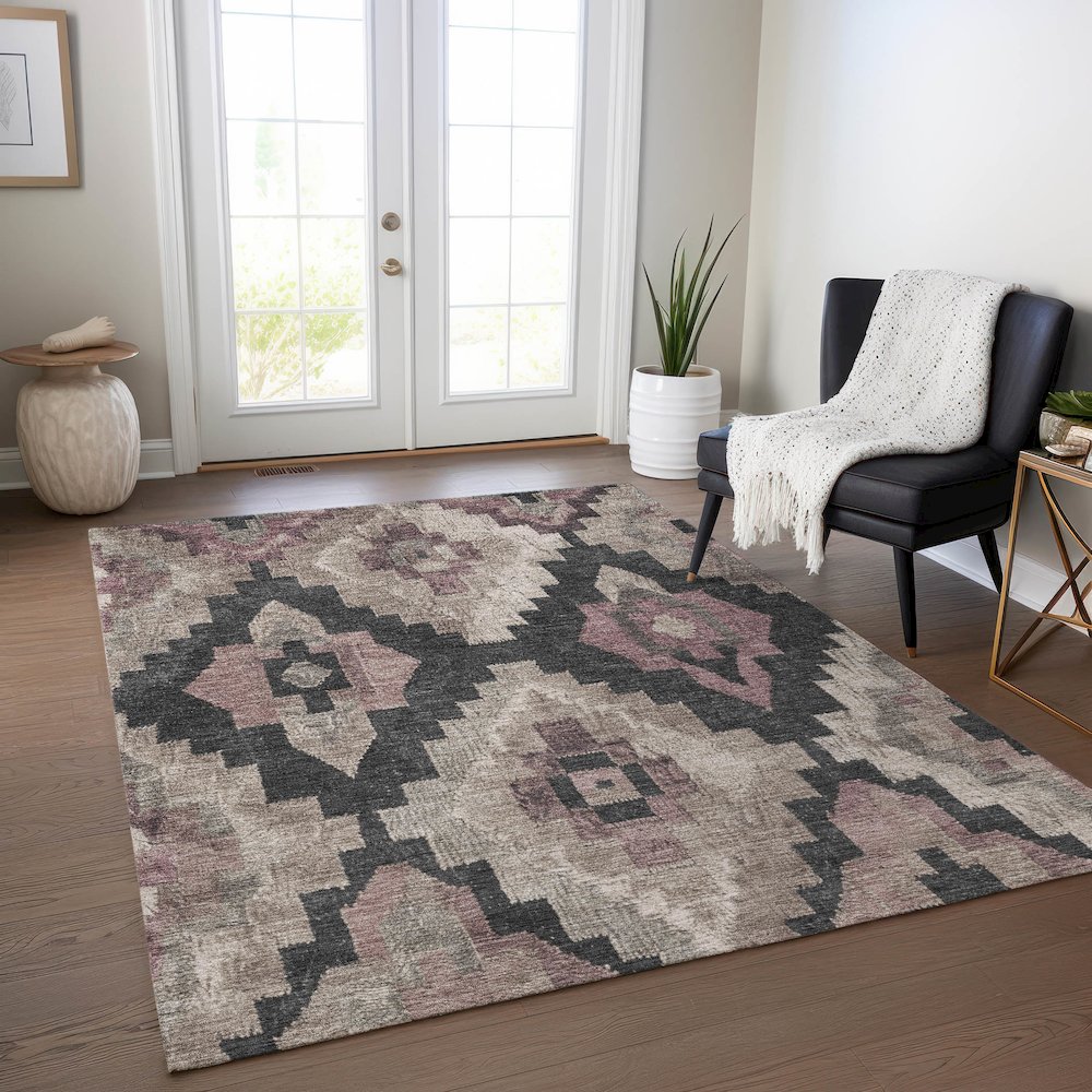 Machine Washable Indoor/Outdoor Chantille Taupe 3' x 5' Rug. Picture 5