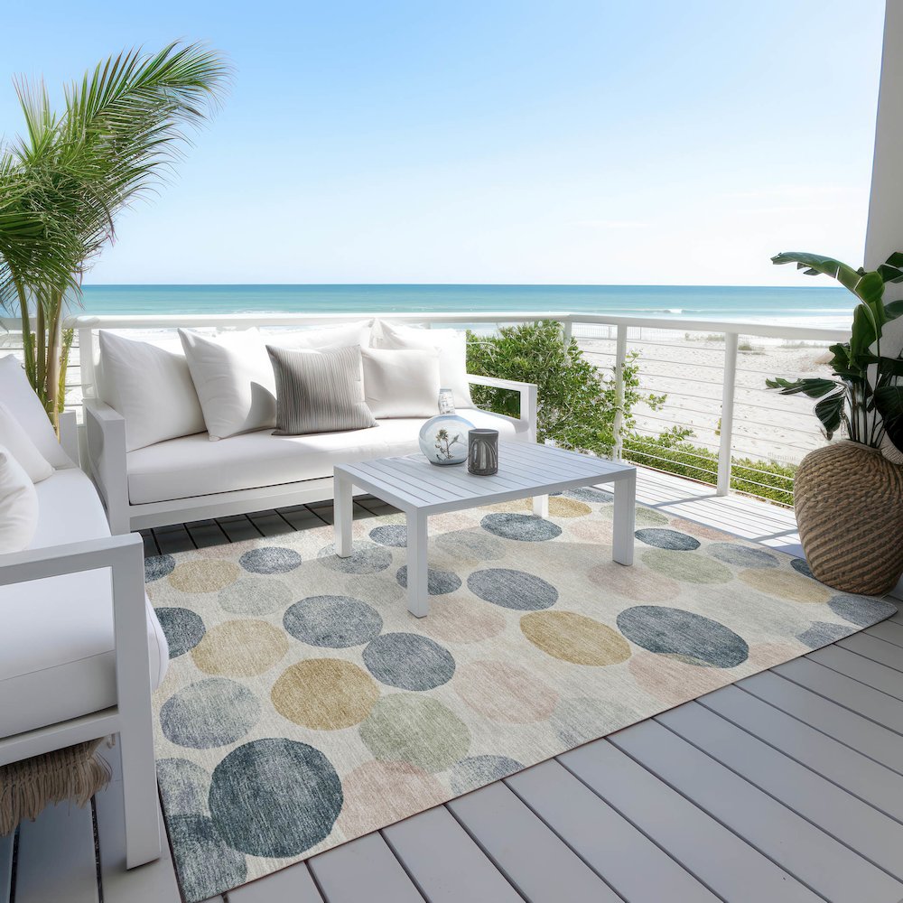 Machine Washable Indoor/Outdoor Chantille Beige 3' x 5' Rug. Picture 7