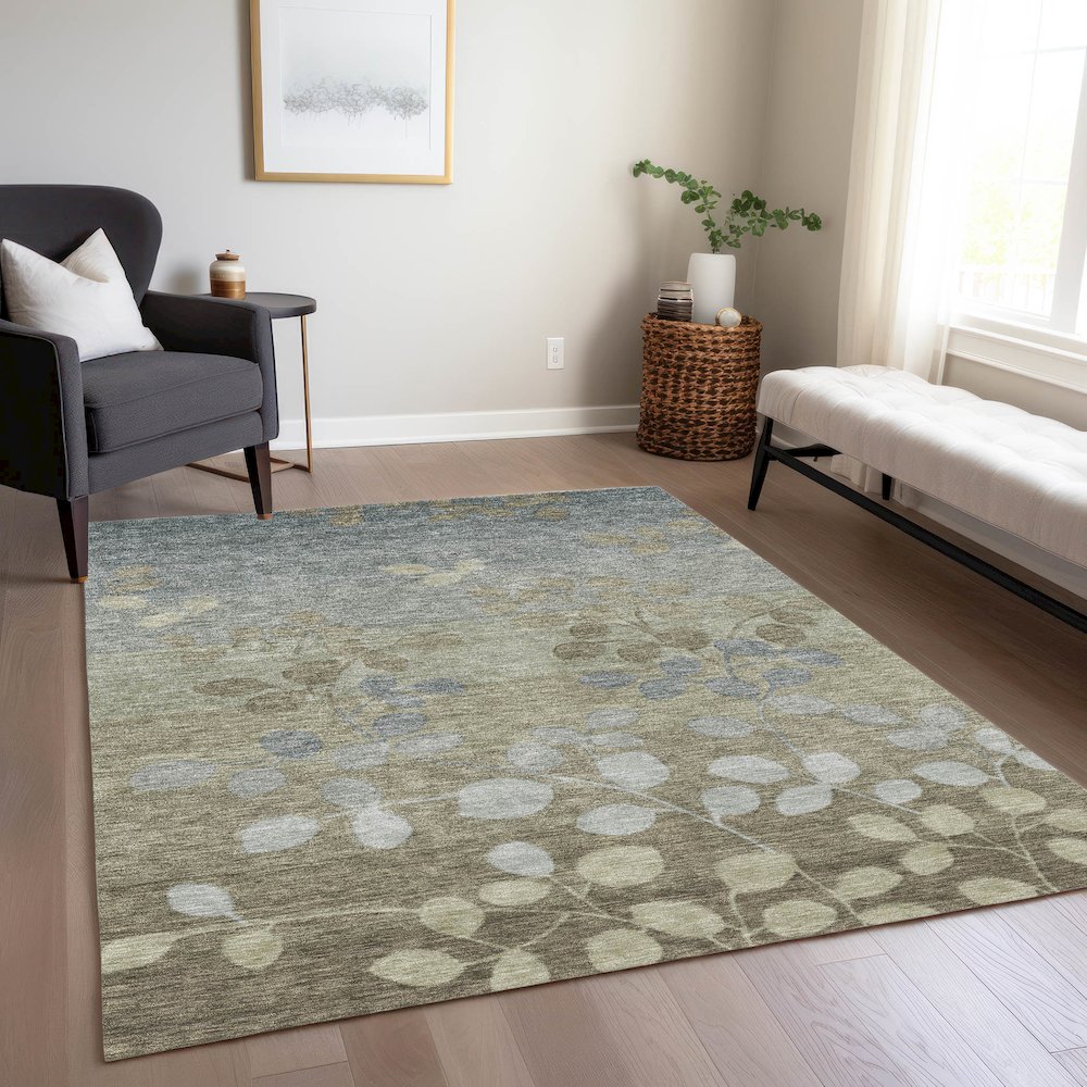 Machine Washable Indoor/Outdoor Chantille Khaki 3' x 5' Rug. Picture 6