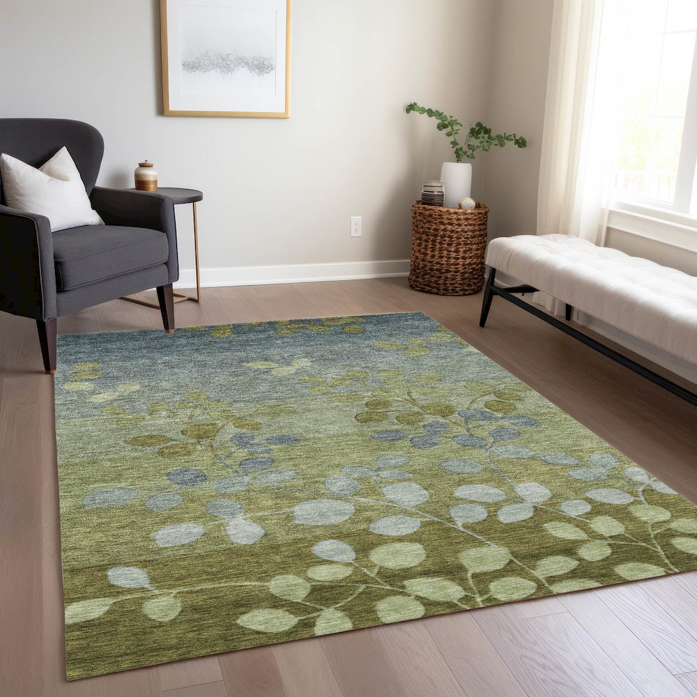 Machine Washable Indoor/Outdoor Chantille Olive 3' x 5' Rug. Picture 6