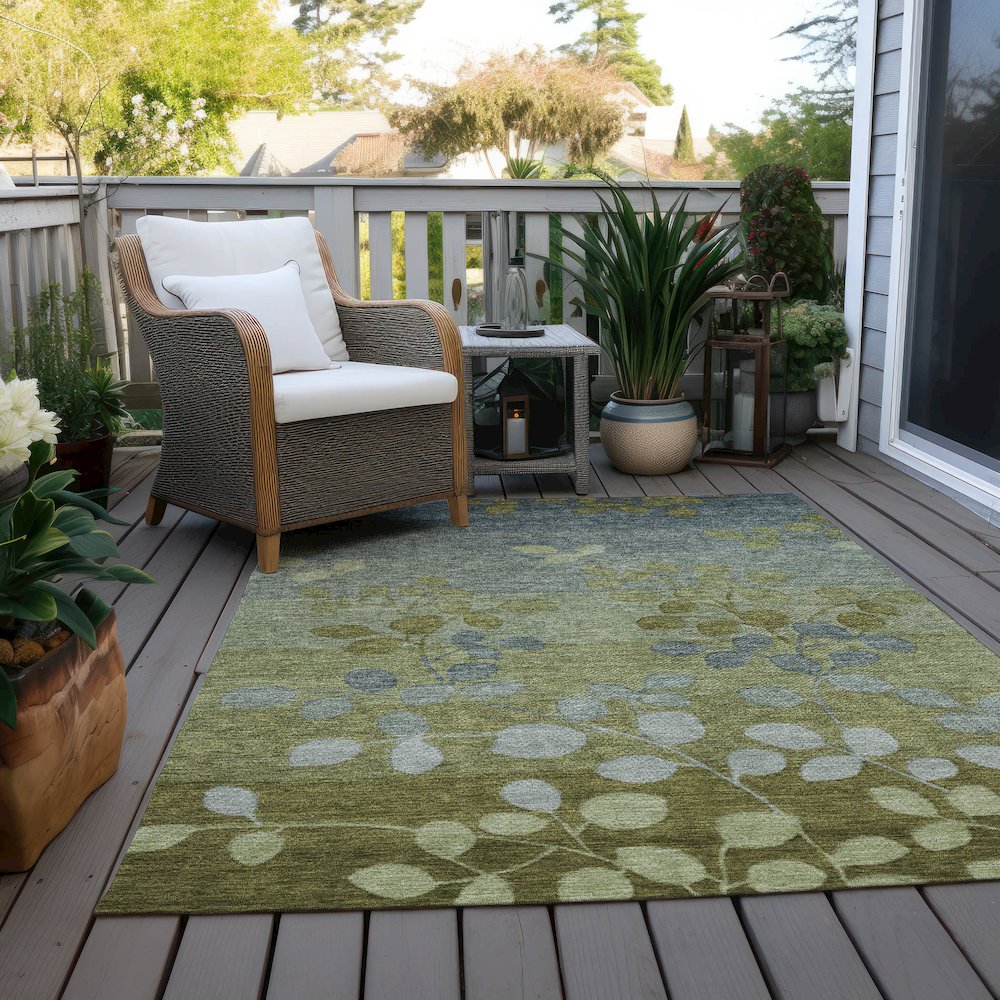 Machine Washable Indoor/Outdoor Chantille Olive 3' x 5' Rug. Picture 7