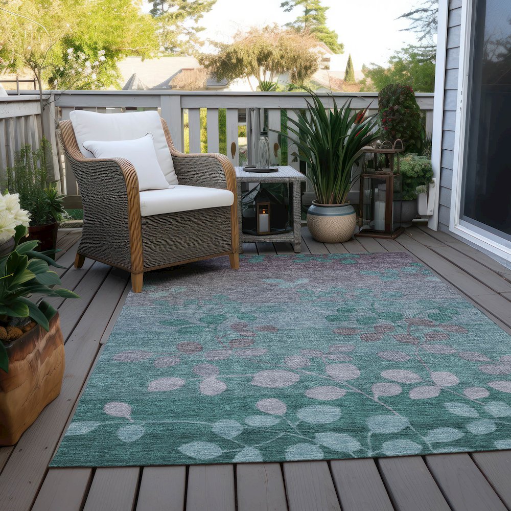 Machine Washable Indoor/Outdoor Chantille Teal 3' x 5' Rug. Picture 7