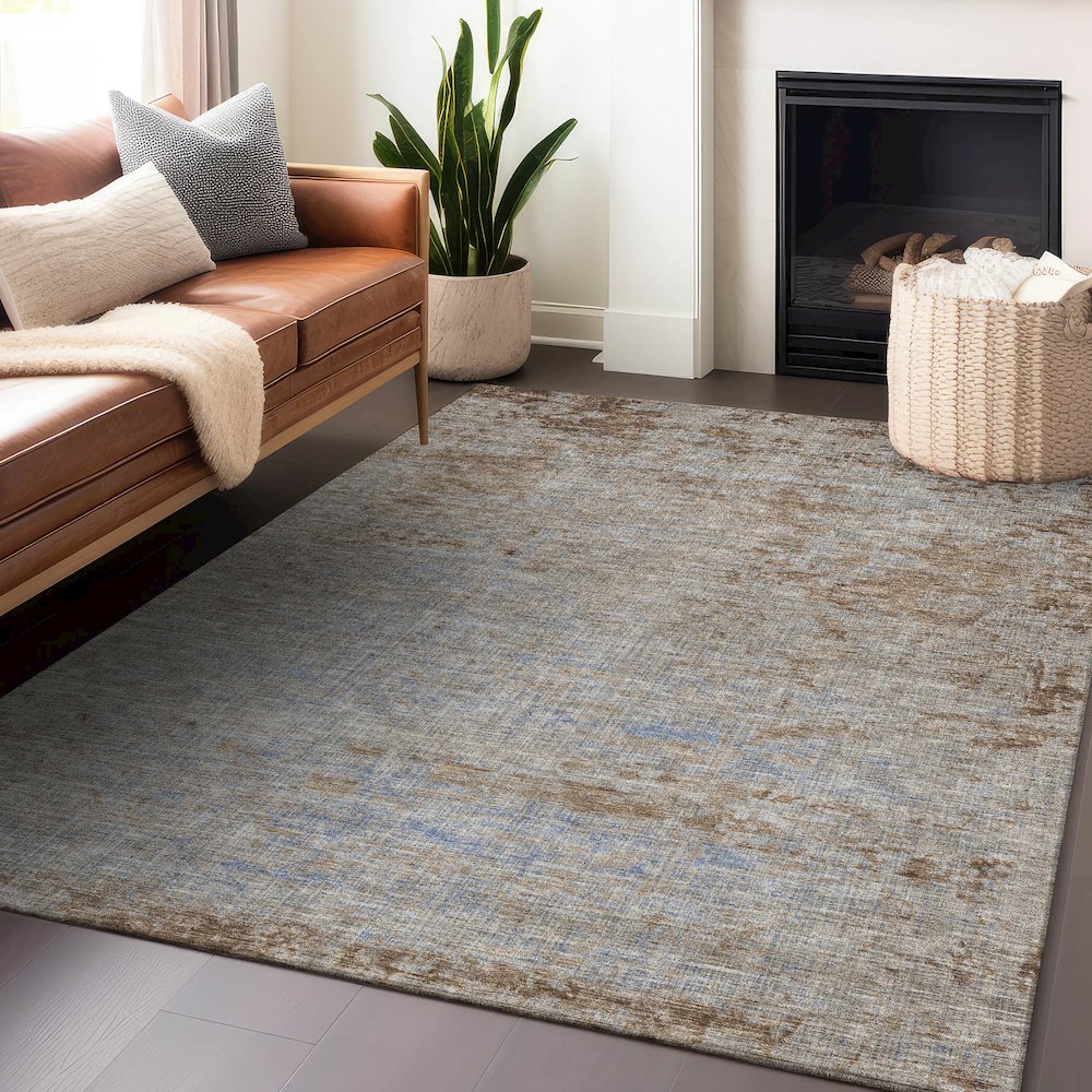 Machine Washable Indoor/Outdoor Chantille Taupe 3' x 5' Rug. Picture 5