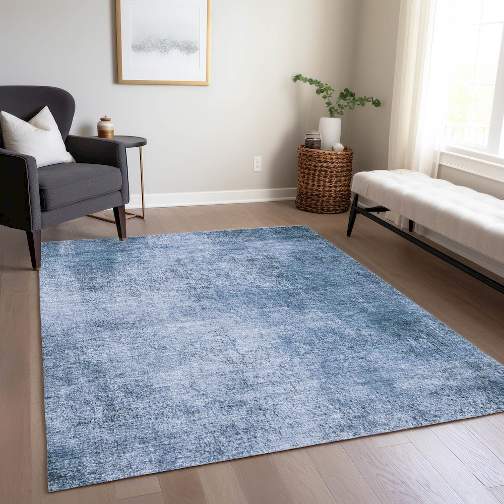 Machine Washable Indoor/Outdoor Chantille Blue 3' x 5' Rug. Picture 6