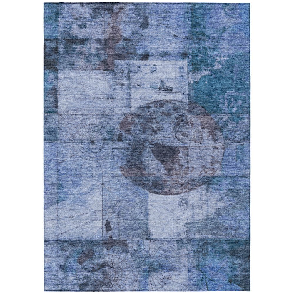 Machine Washable Indoor/Outdoor Chantille Blue 3' x 5' Rug. Picture 1