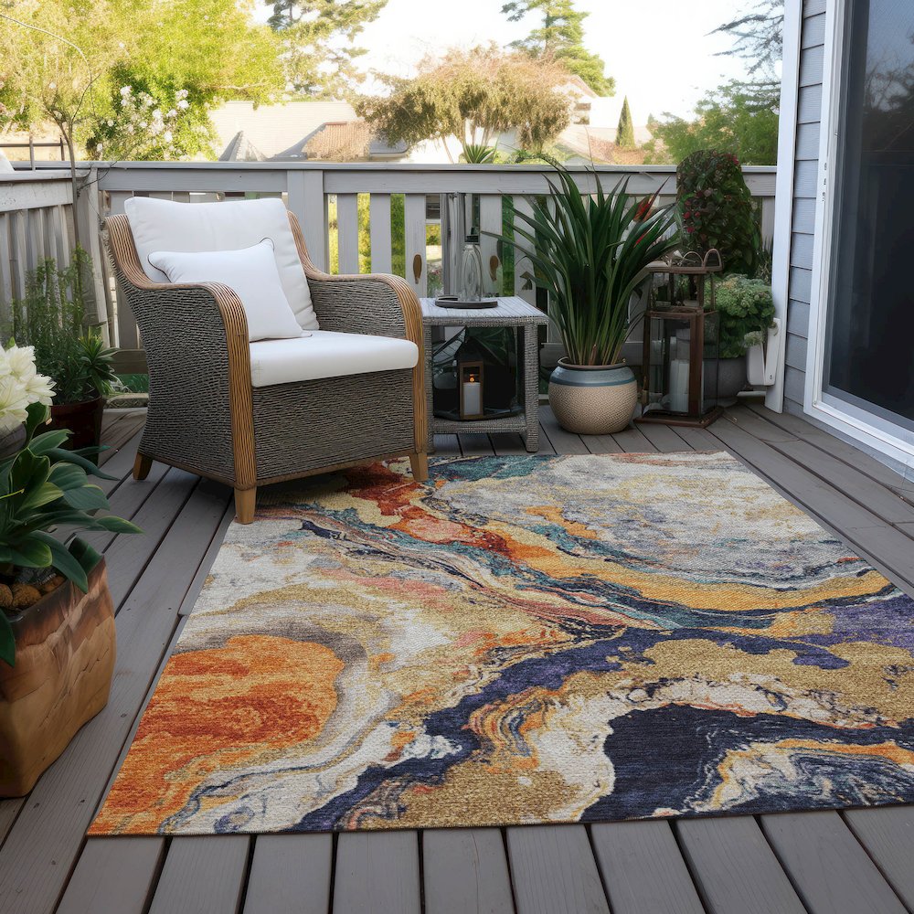 Machine Washable Indoor/Outdoor Chantille Linen 3' x 5' Rug. Picture 7