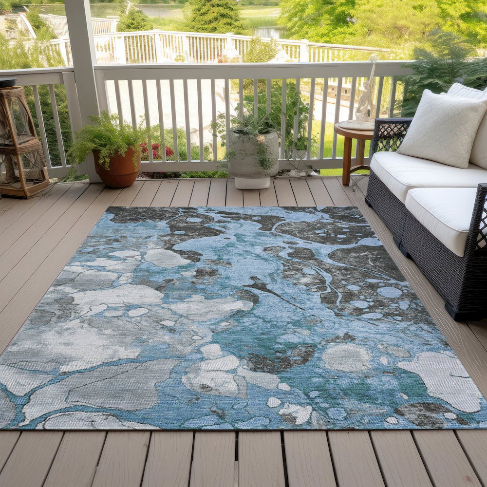 Machine Washable Indoor/Outdoor Chantille Blue 3' x 5' Rug. Picture 8