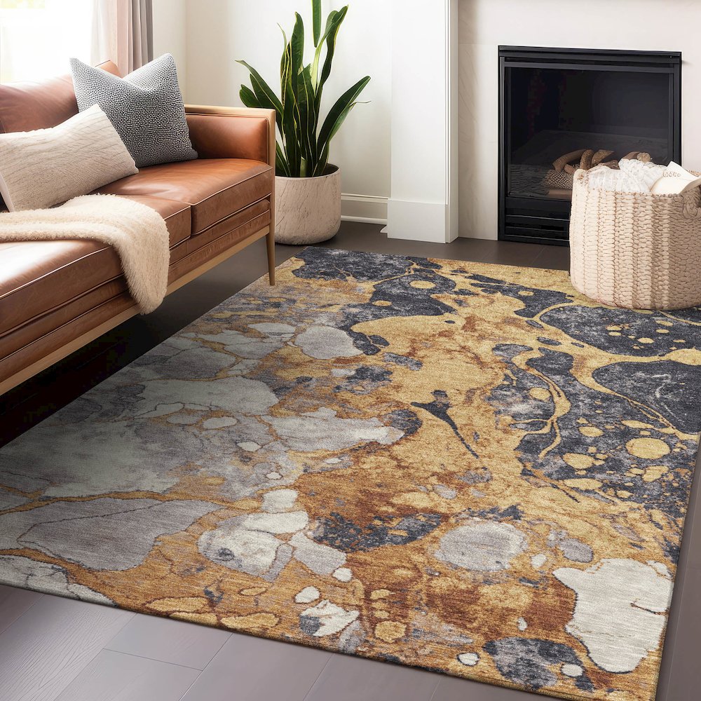 Machine Washable Indoor/Outdoor Chantille Gold 3' x 5' Rug. Picture 5
