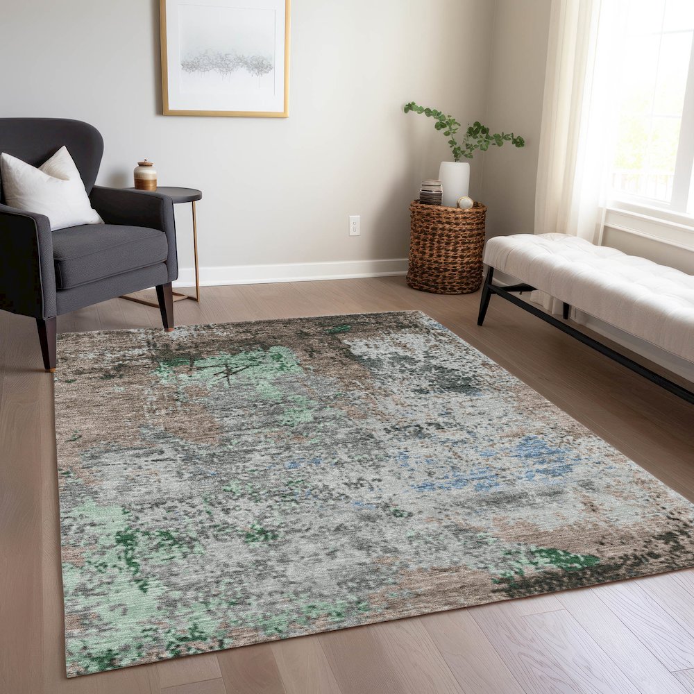 Machine Washable Indoor/Outdoor Chantille Taupe 3' x 5' Rug. Picture 6