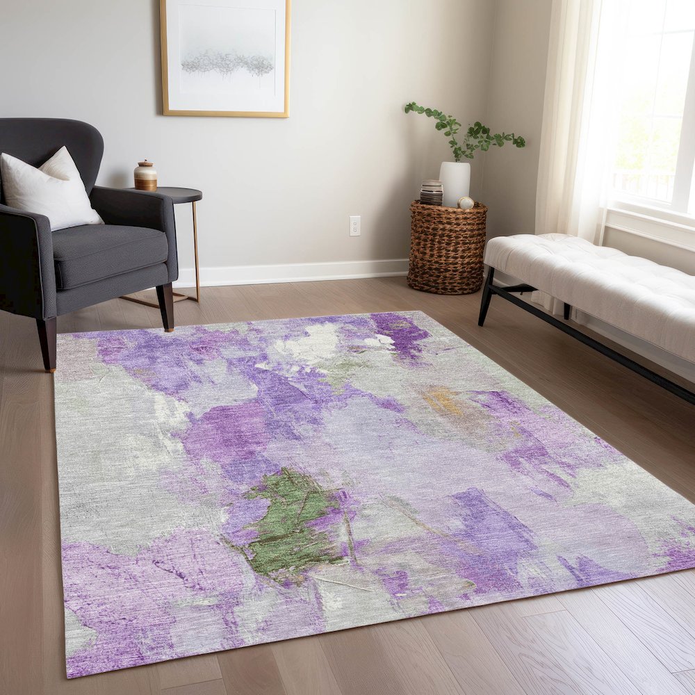 Machine Washable Indoor/Outdoor Chantille Purple 3' x 5' Rug. Picture 6