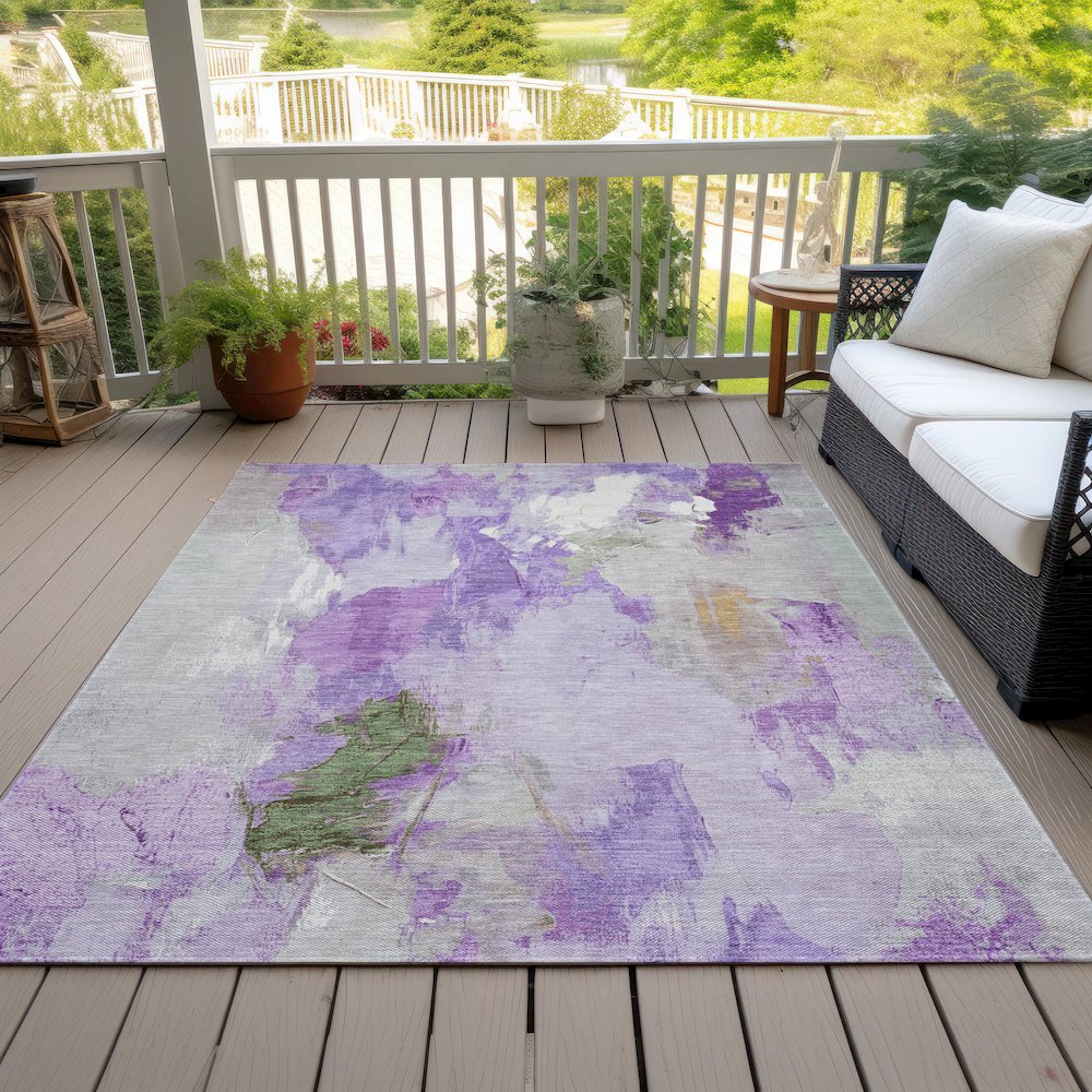 Machine Washable Indoor/Outdoor Chantille Purple 3' x 5' Rug. Picture 8