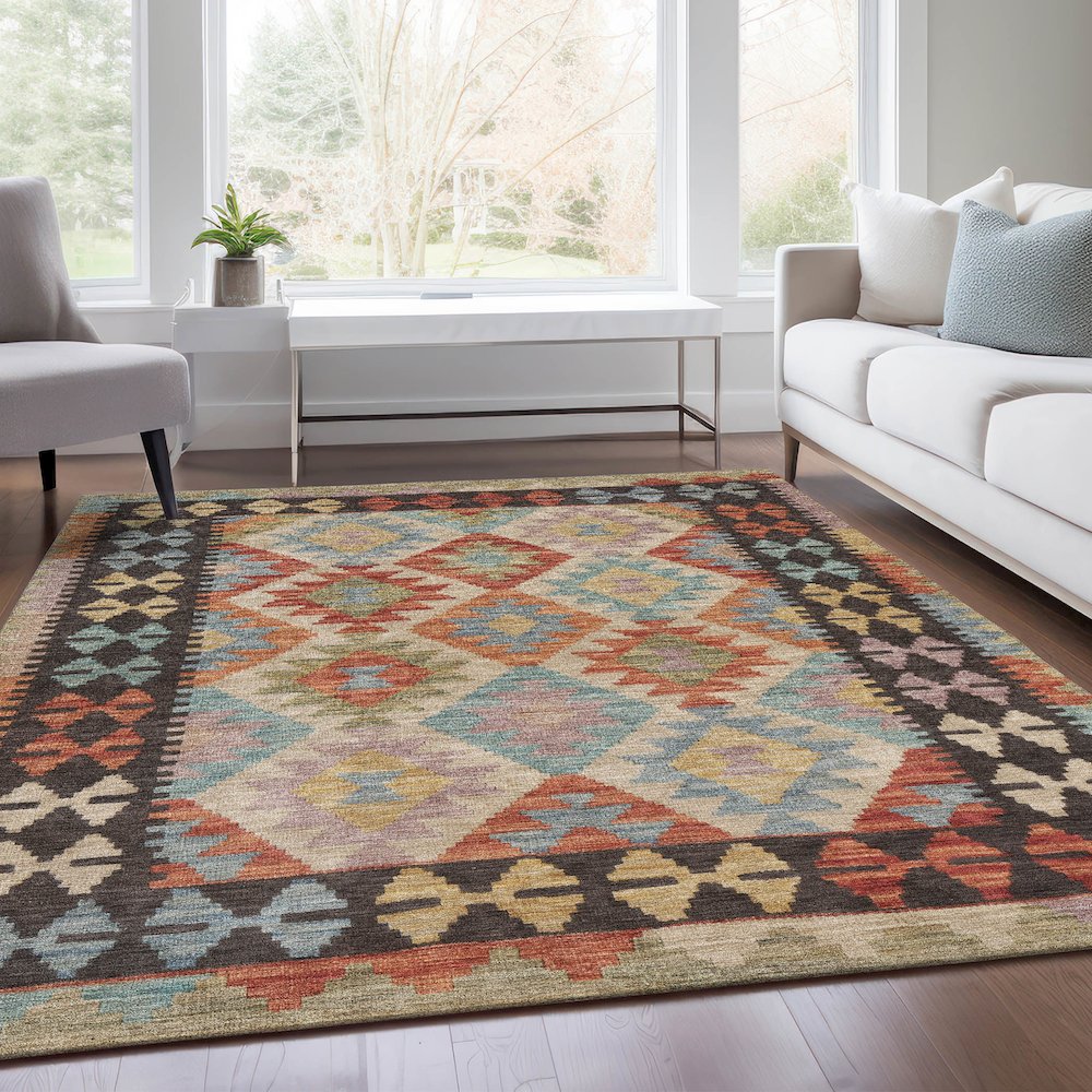 Machine Washable Indoor/Outdoor Chantille Paprika 3' x 5' Rug. Picture 6