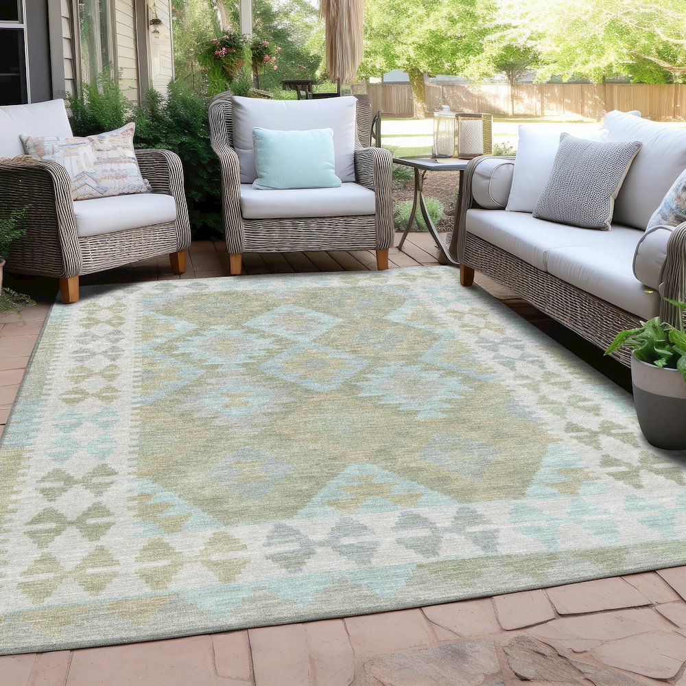 Machine Washable Indoor/Outdoor Chantille Sage 3' x 5' Rug. Picture 7