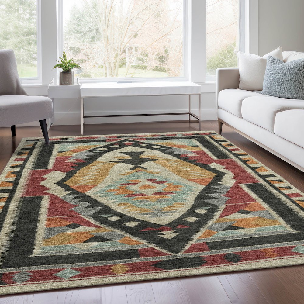 Machine Washable Indoor/Outdoor Chantille Red 3' x 5' Rug. Picture 6