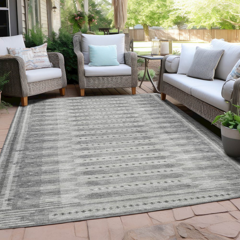 Machine Washable Indoor/Outdoor Chantille Gray 3' x 5' Rug. Picture 7