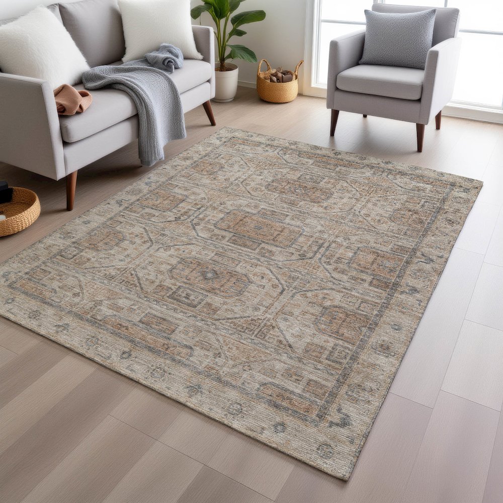Machine Washable Indoor/Outdoor Chantille Beige 3' x 5' Rug. Picture 5
