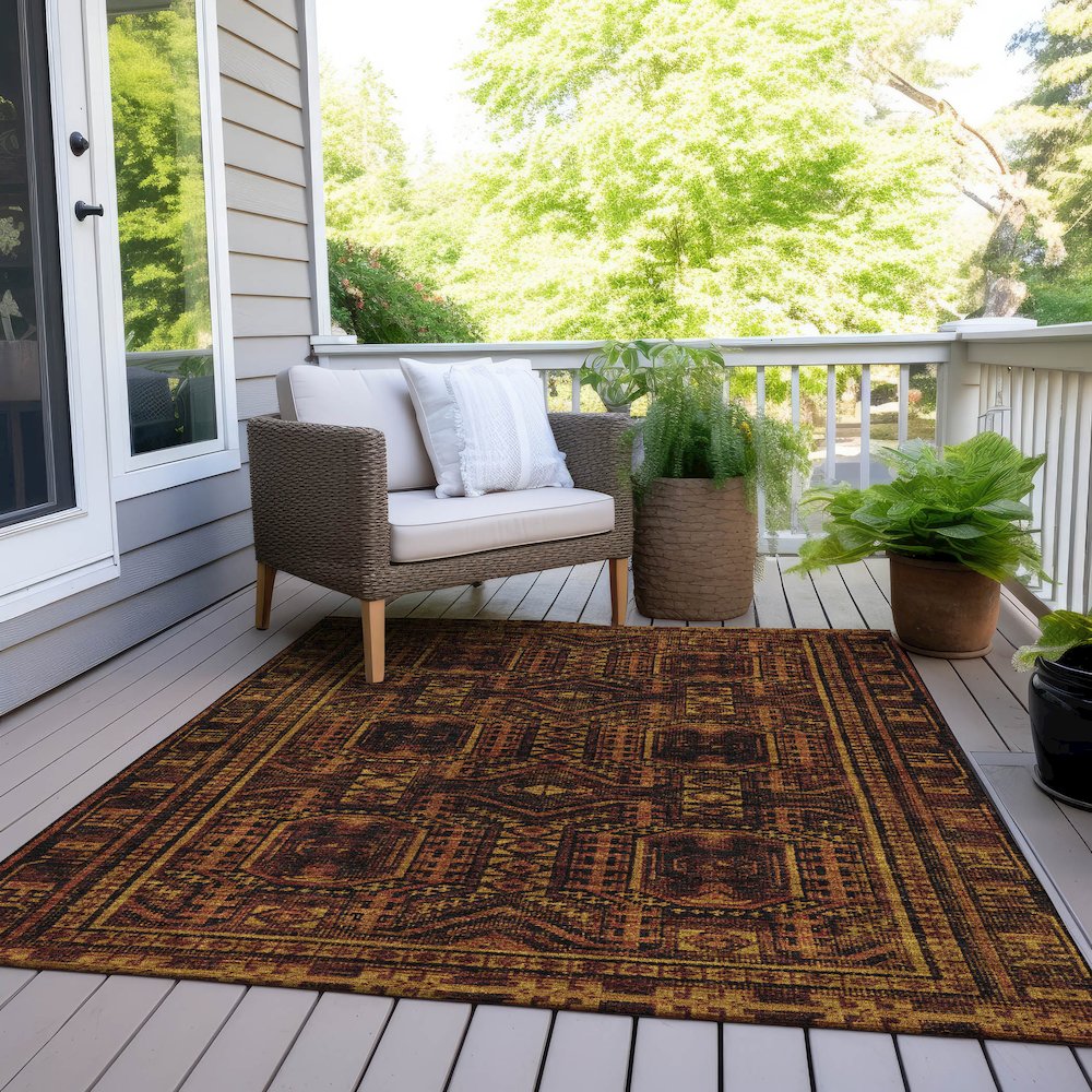 Machine Washable Indoor/Outdoor Chantille Paprika 3' x 5' Rug. Picture 8