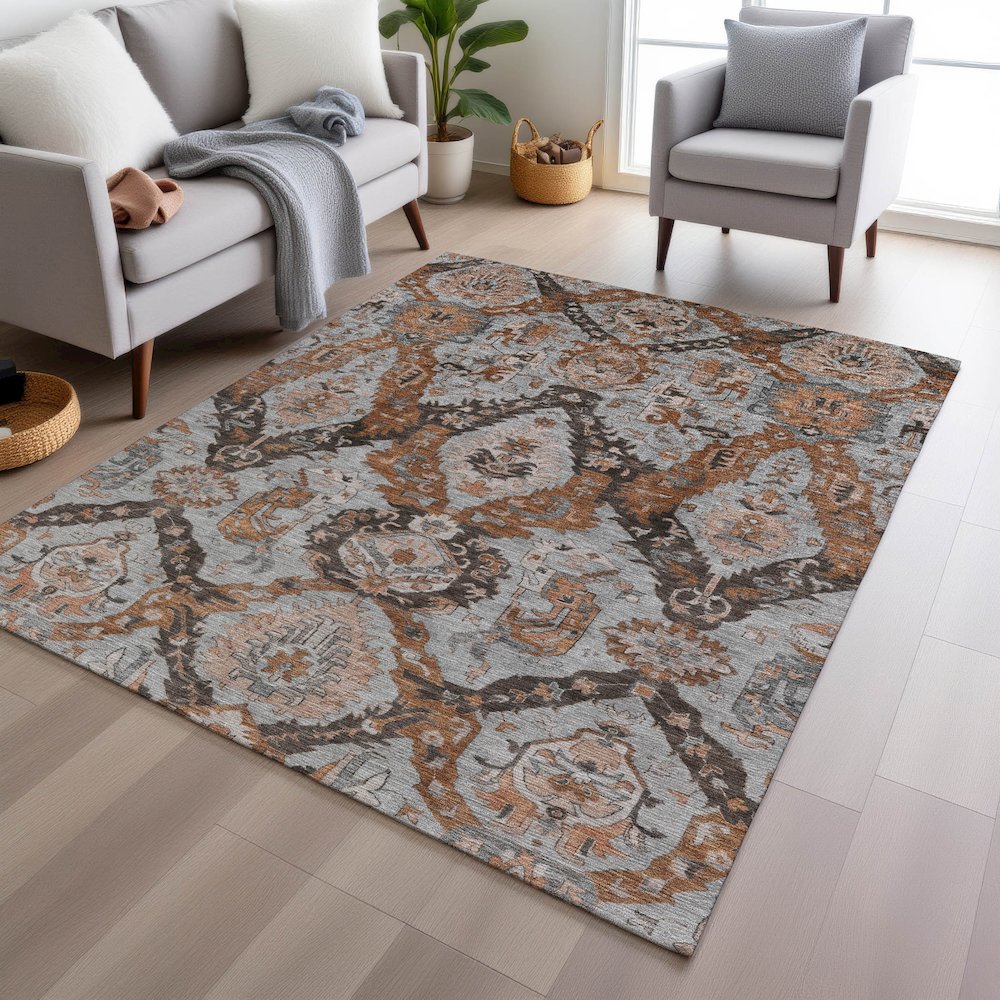 Machine Washable Indoor/Outdoor Chantille Paprika 3' x 5' Rug. Picture 5