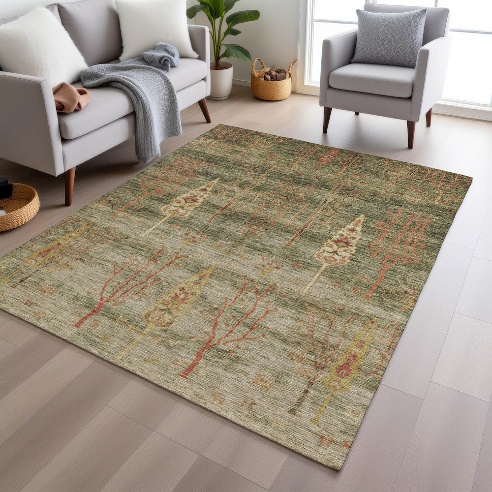 Machine Washable Indoor/Outdoor Chantille Aloe 3' x 5' Rug. Picture 5