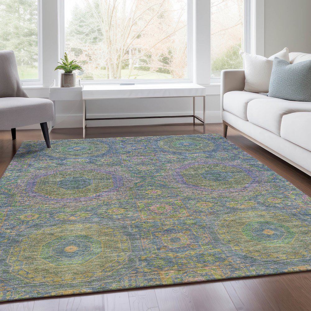 Machine Washable Indoor/Outdoor Chantille Blue 3' x 5' Rug. Picture 6