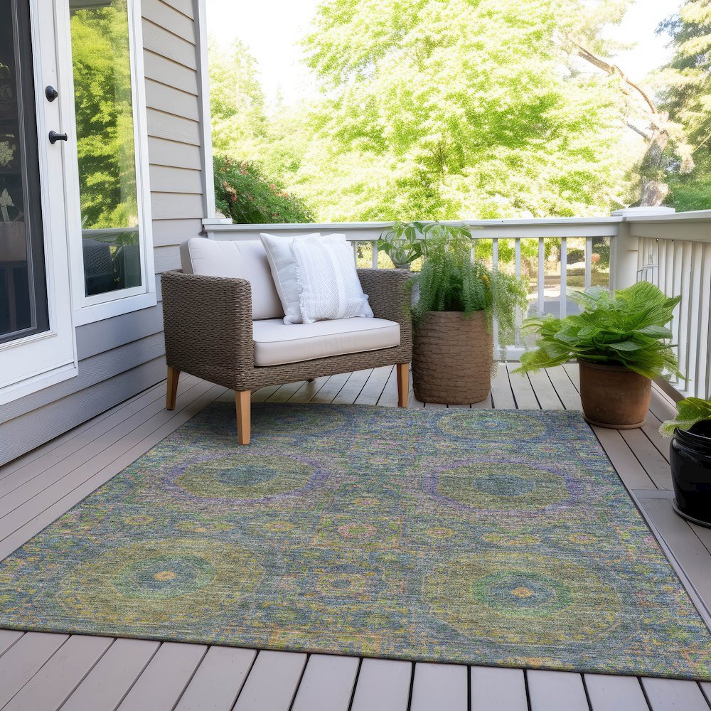 Machine Washable Indoor/Outdoor Chantille Blue 3' x 5' Rug. Picture 8
