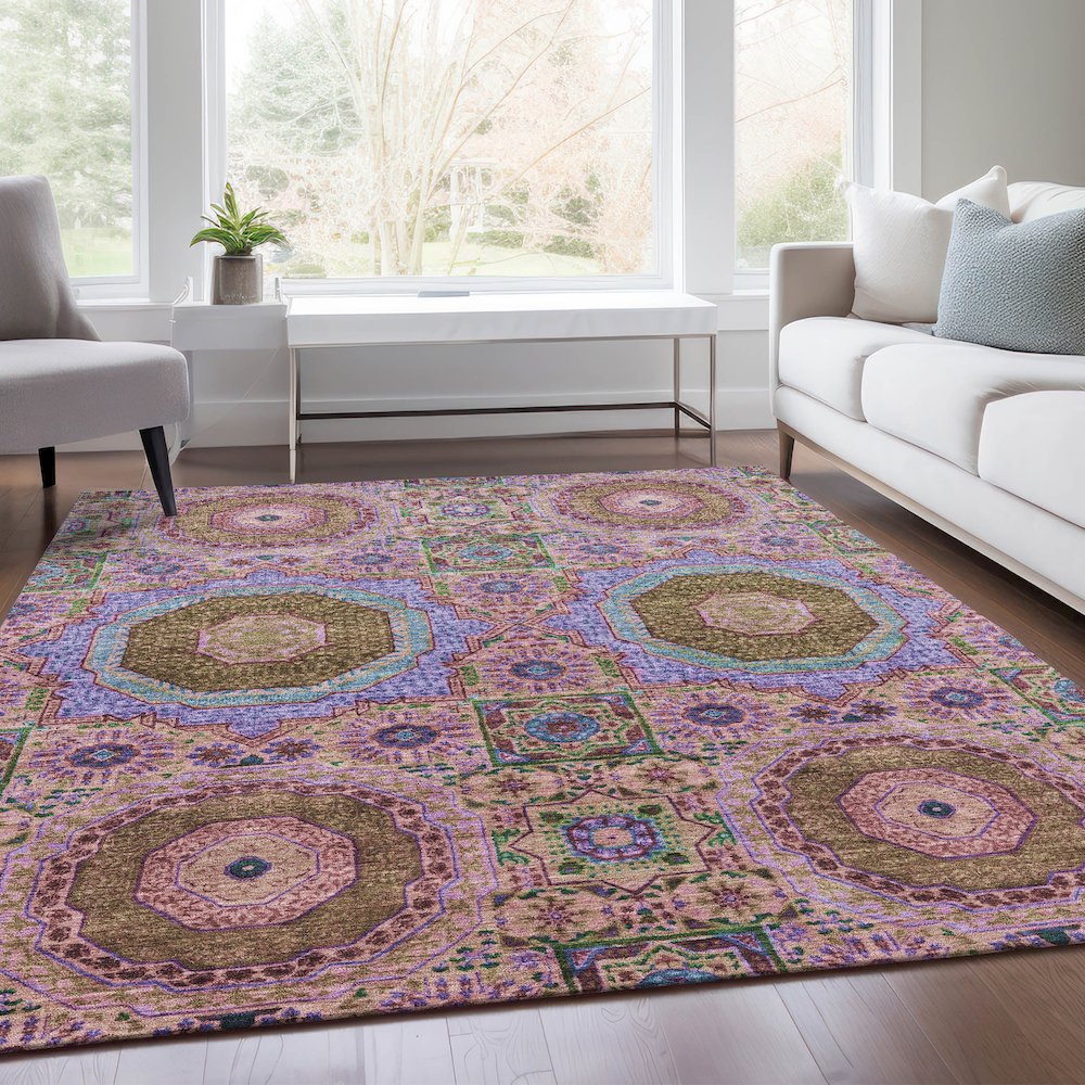 Machine Washable Indoor/Outdoor Chantille Pink 3' x 5' Rug. Picture 6