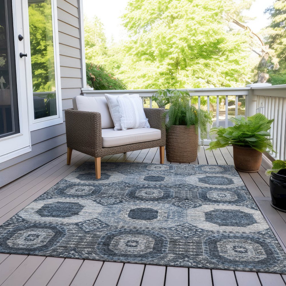 Machine Washable Indoor/Outdoor Chantille Blue 3' x 5' Rug. Picture 8
