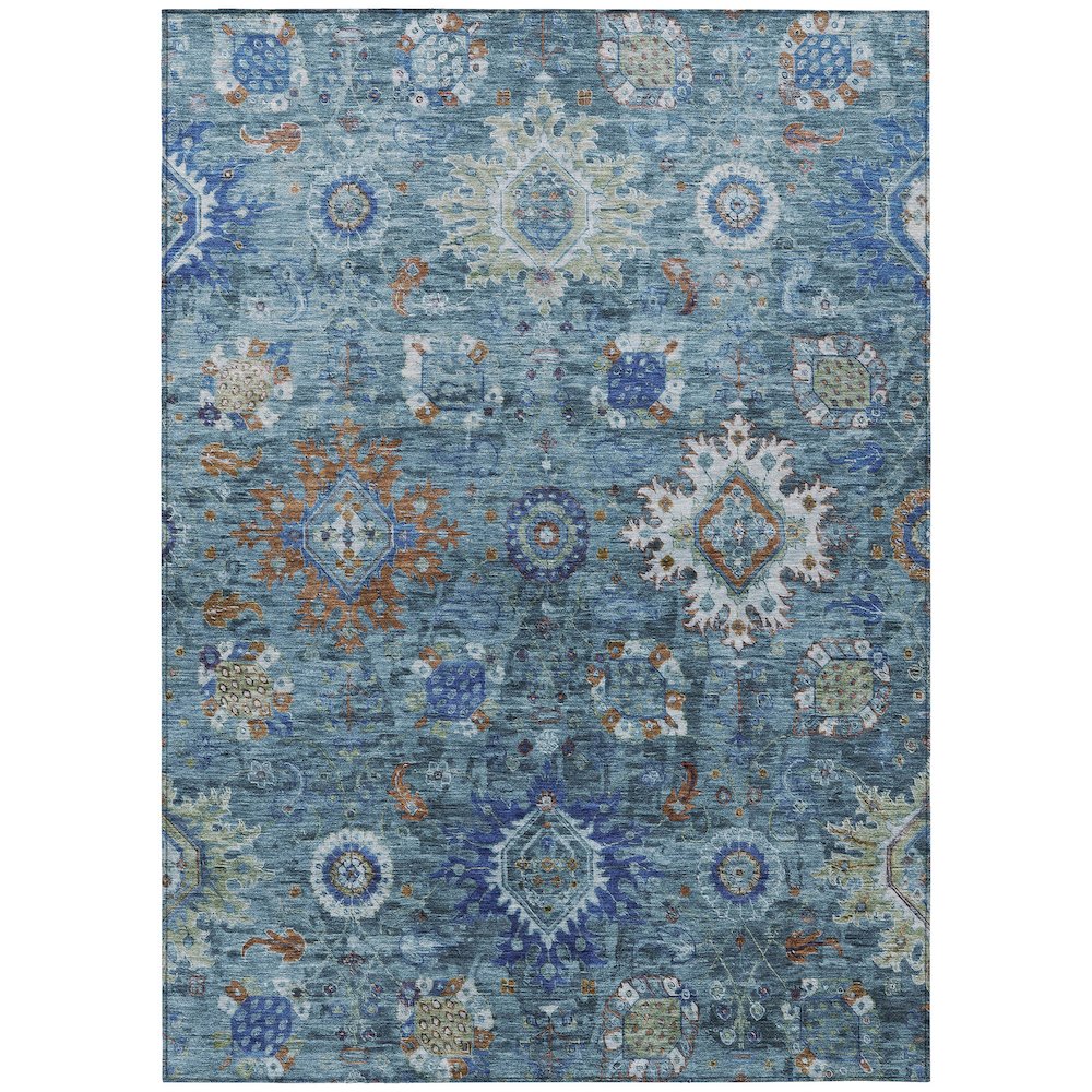 Machine Washable Indoor/Outdoor Chantille Blue 3' x 5' Rug. Picture 1