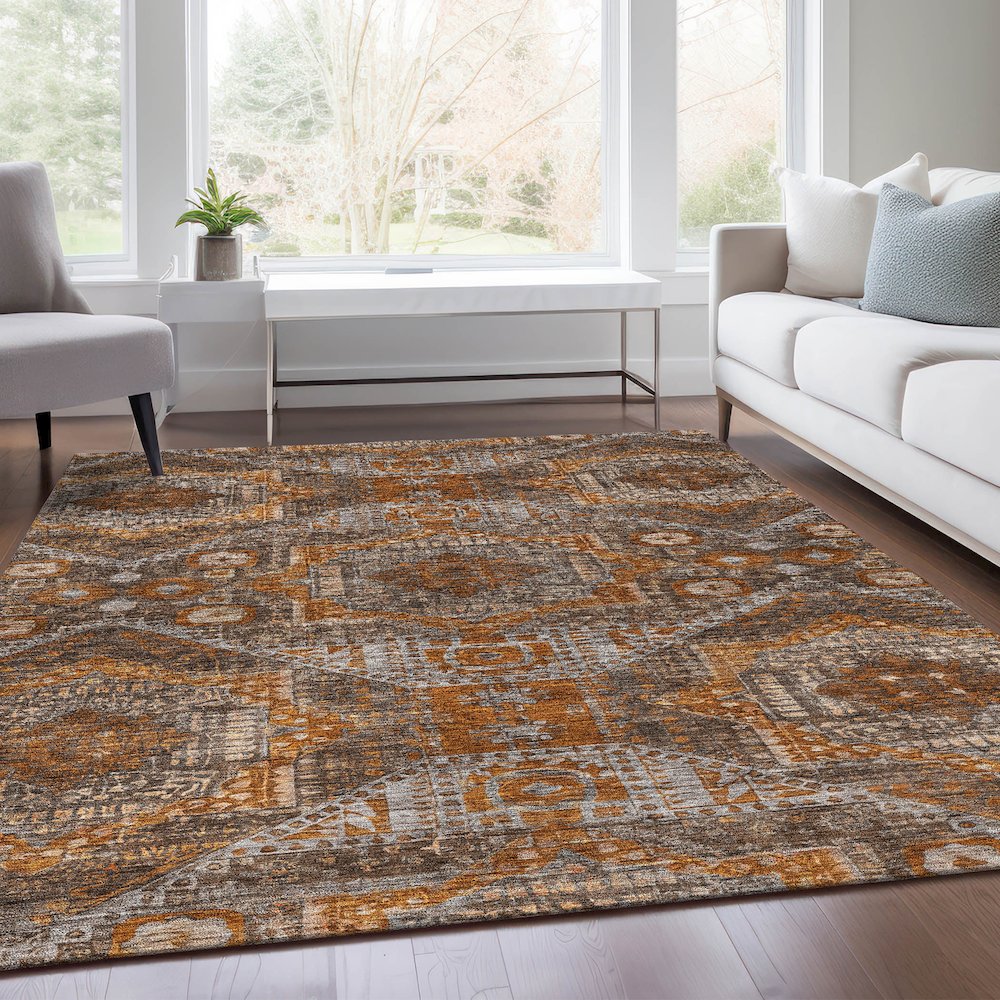 Machine Washable Indoor/Outdoor Chantille Copper 3' x 5' Rug. Picture 6