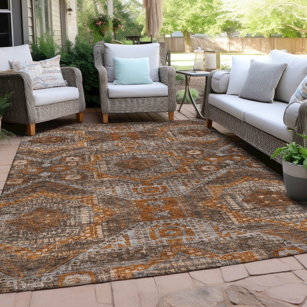Machine Washable Indoor/Outdoor Chantille Copper 3' x 5' Rug. Picture 7