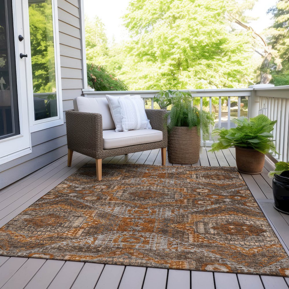 Machine Washable Indoor/Outdoor Chantille Copper 3' x 5' Rug. Picture 8