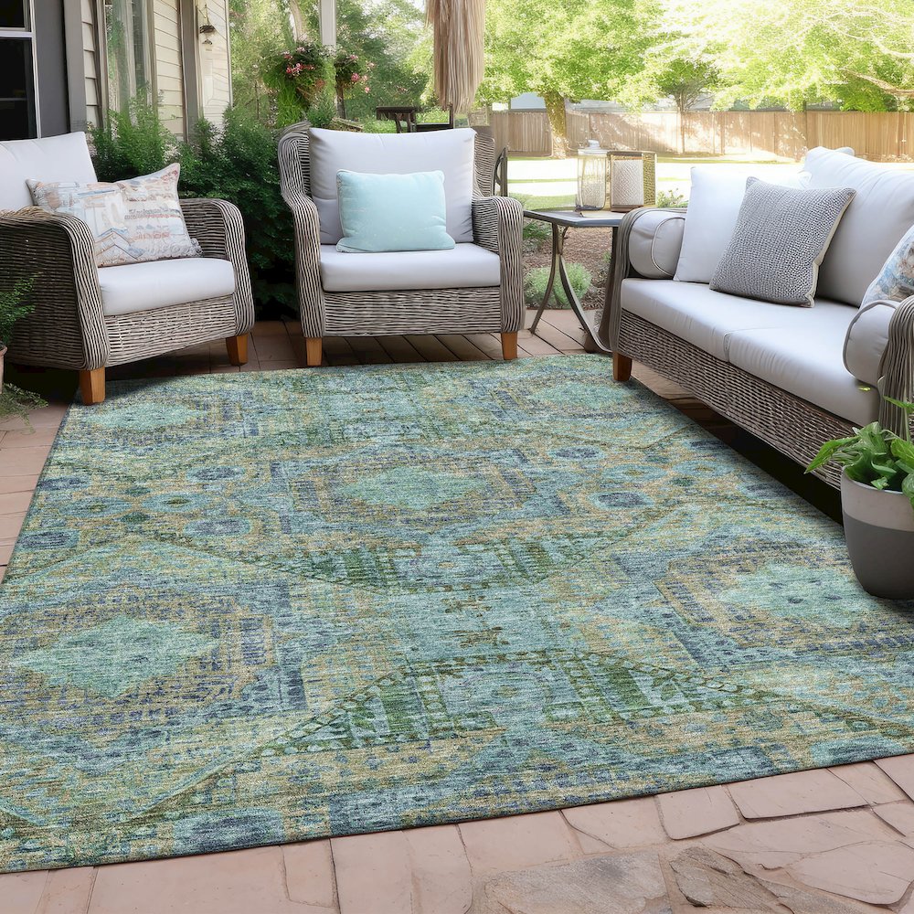Machine Washable Indoor/Outdoor Chantille Green 3' x 5' Rug. Picture 7