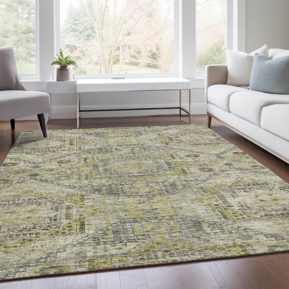 Machine Washable Indoor/Outdoor Chantille Khaki 3' x 5' Rug. Picture 6