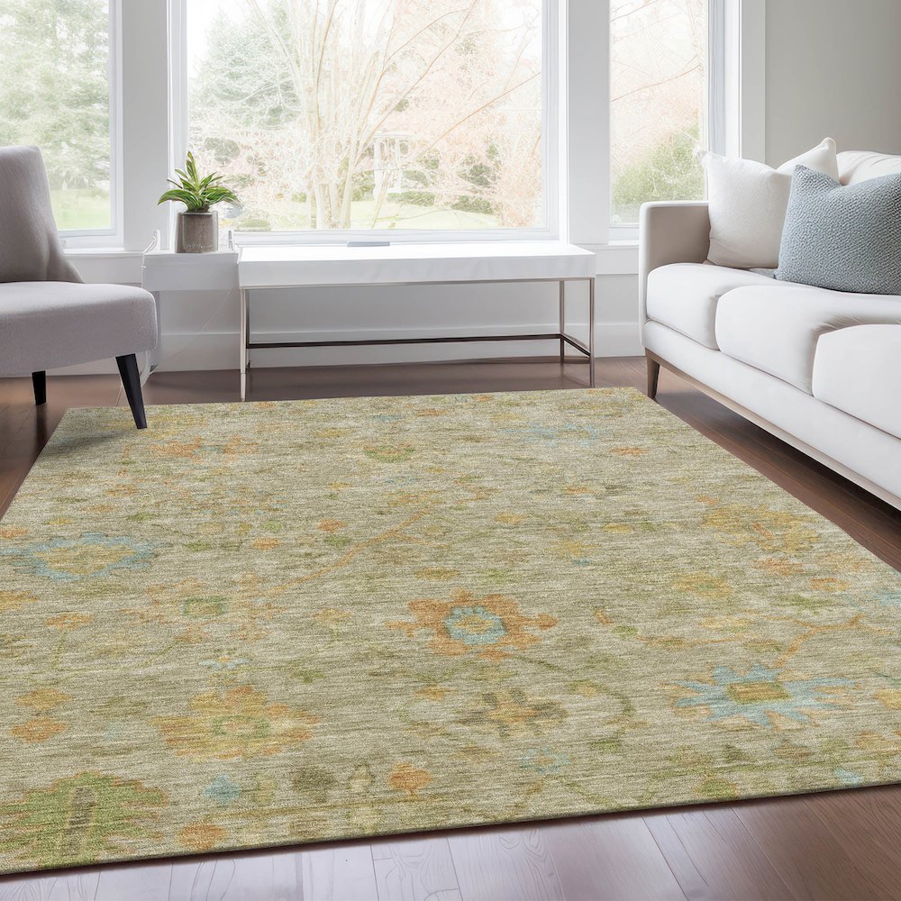 Machine Washable Indoor/Outdoor Chantille Khaki 3' x 5' Rug. Picture 6
