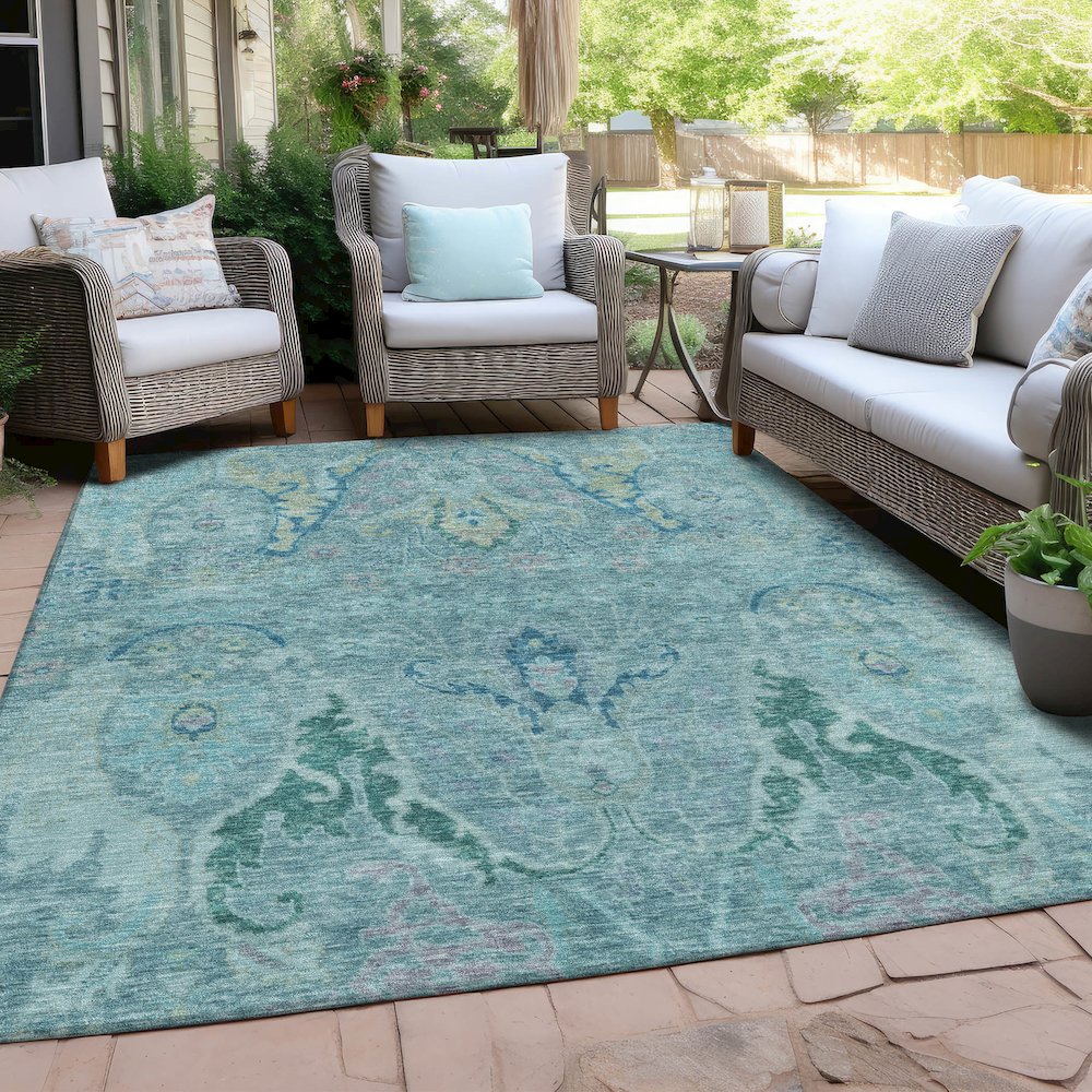 Machine Washable Indoor/Outdoor Chantille Blue 3' x 5' Rug. Picture 7