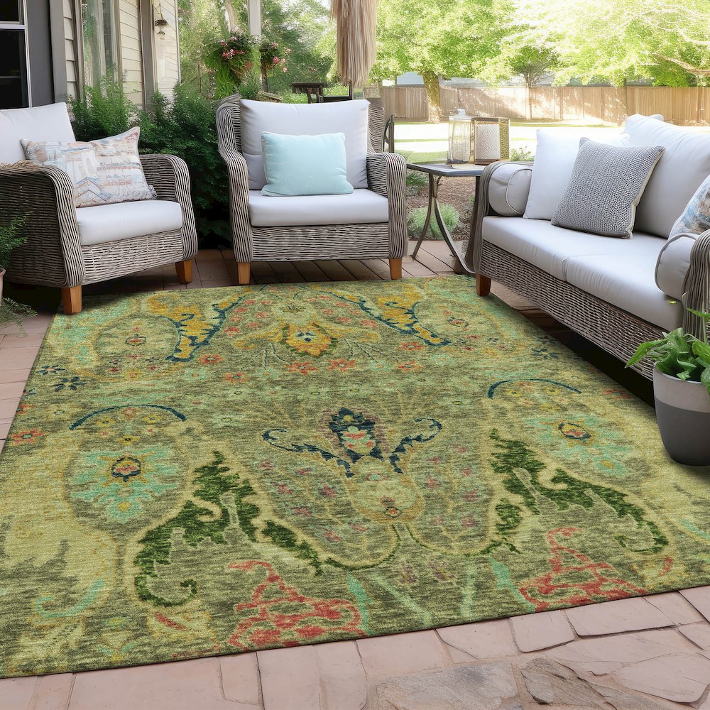 Machine Washable Indoor/Outdoor Chantille Green 3' x 5' Rug. Picture 7