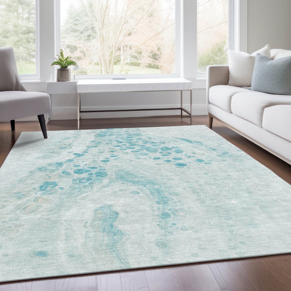 Machine Washable Indoor/Outdoor Chantille Teal 3' x 5' Rug. Picture 6