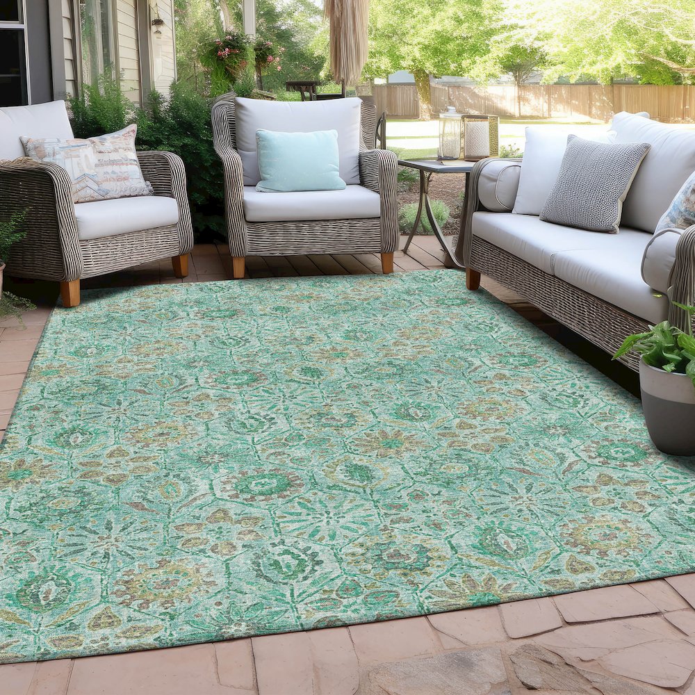 Machine Washable Indoor/Outdoor Chantille Aqua 3' x 5' Rug. Picture 7